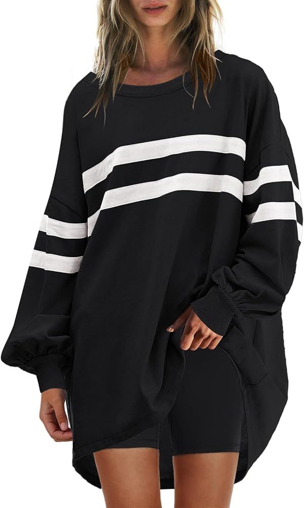 Panadila Womens Oversized Crewneck Sweatshirt Striped Pullover Long Sleeve Tunic Tops to Wear wit... | Amazon (US)