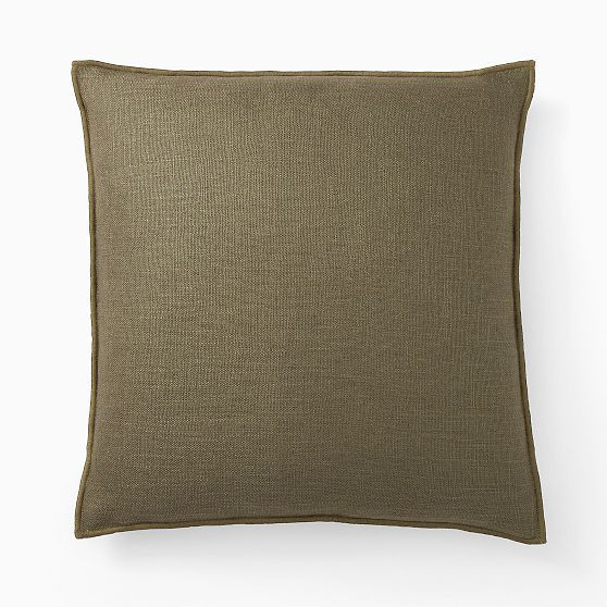 Classic Linen Pillow Cover 24x24 Dark Olive + Feather Insert | West Elm (US)