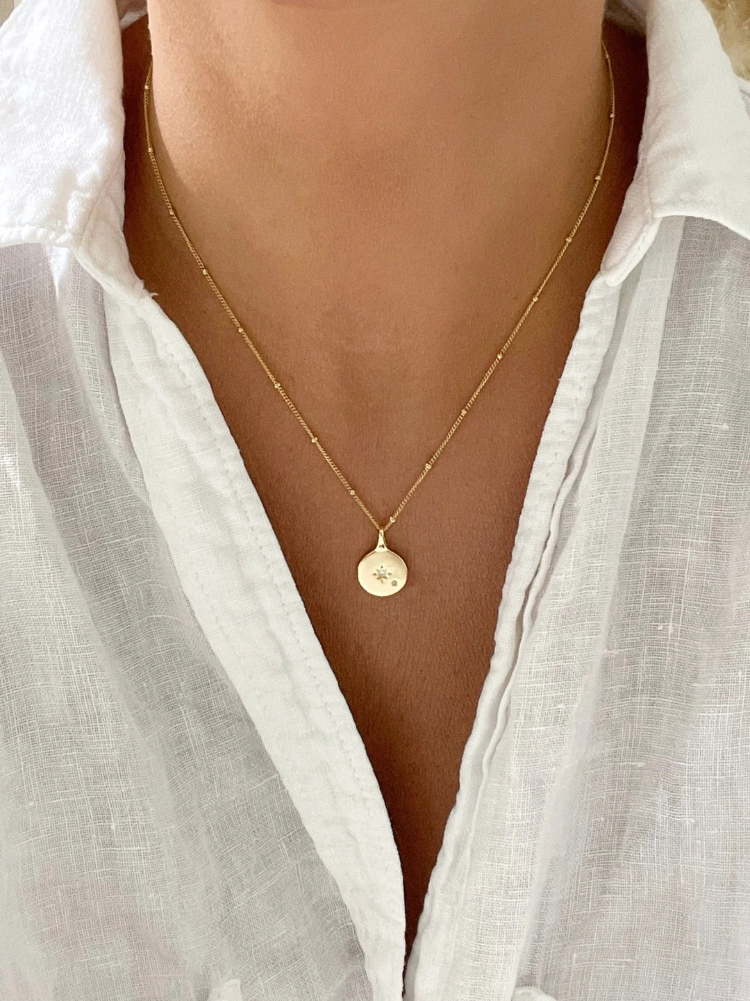 Medallion Necklace, Dainty Necklace, Coin Necklace, Gold Pendant Necklace, Gift For Her, Disk Nec... | Etsy (US)