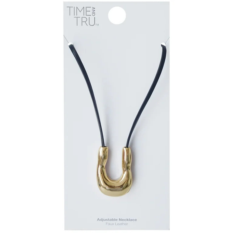 Time and Tru Women's Black Pu Adjustable Necklace In Gold Plated Color | Walmart (US)