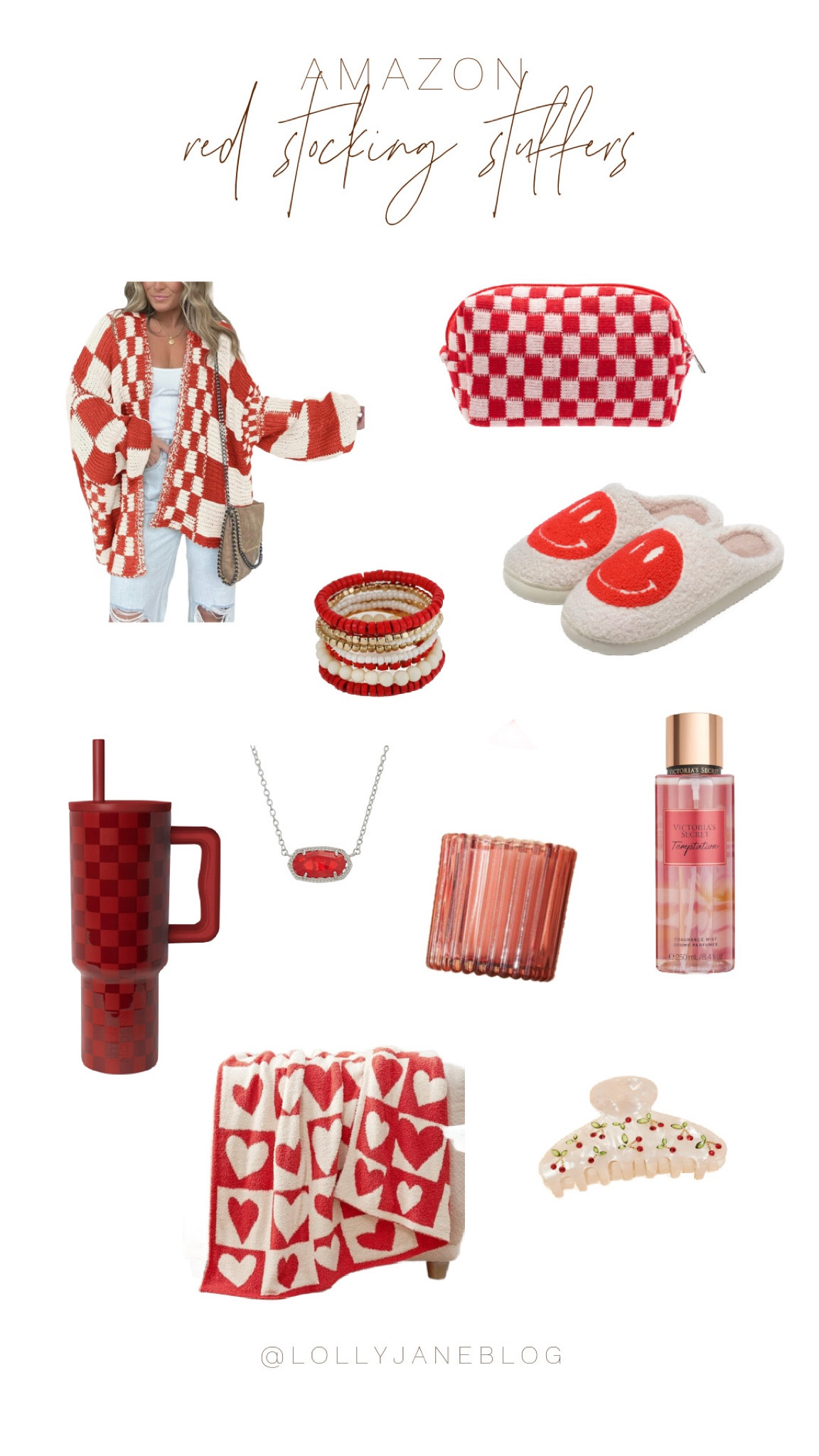 Amazon stocking stuffers for the red lovers! 🍒 

For the girl who lives for the color red, we've got the perfect stocking stuffers and gifts to make her holiday season extra vibrant! From bold accessories to cozy home essentials, these red-hot finds are sure to make her smile. 

Red Makeup Bag
Red Bracelet Stack
Heart-Patterned Throw Blanket
Red Candle for a cozy vibe
Cherry-Patterned Claw Clip
Red Checkered Tumbler
Red Smiley Face Slippers
Red Patterned Sweater
Perfume for a sweet touch
Kendra Scott Red Necklace

Add that fiery pop of red to her world and watch her sparkle this season! Shop all these must-have red treasures on Amazon now! 💋 #RedObsessed #HolidayGifts #RedLover #AmazonFinds #StockingStuffers #GiftIdeas

#LTKHoliday #LTKSeasonal #LTKGiftGuide