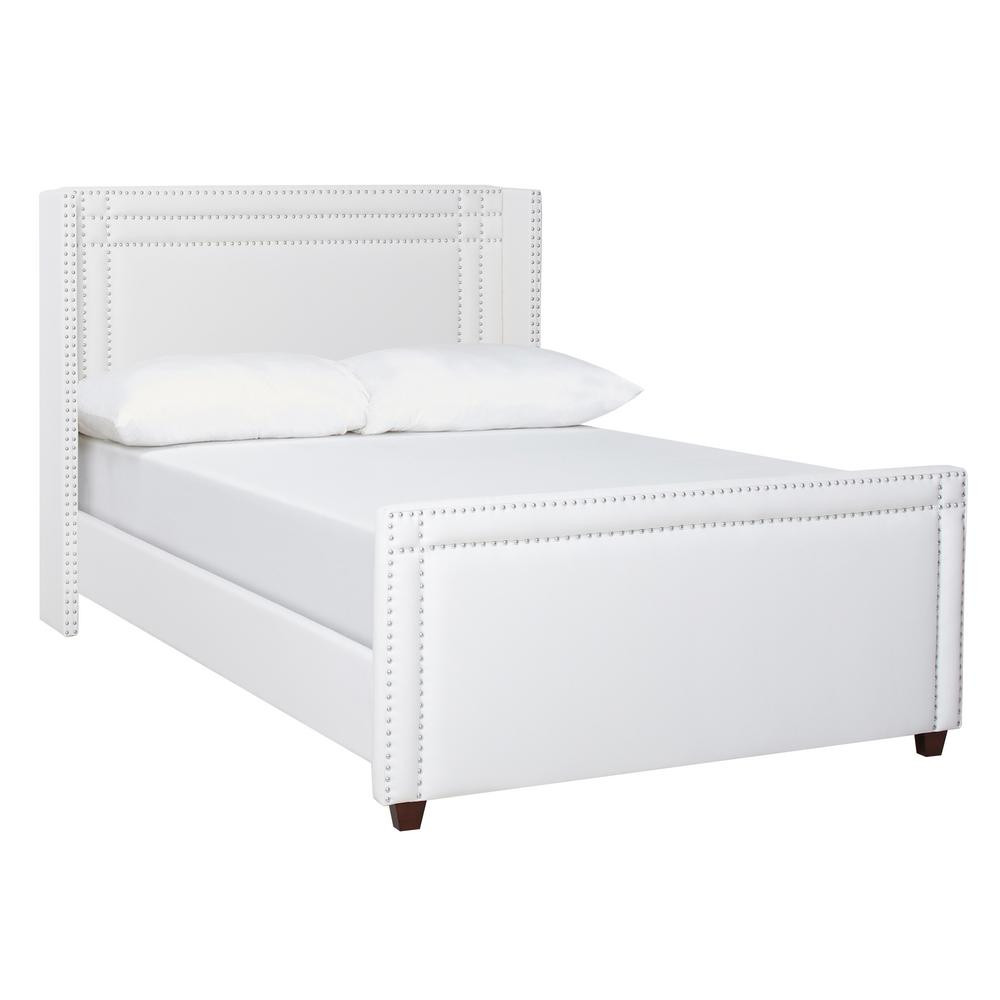 Jennifer Taylor Elle Antique White Queen Upholstered Bed | The Home Depot
