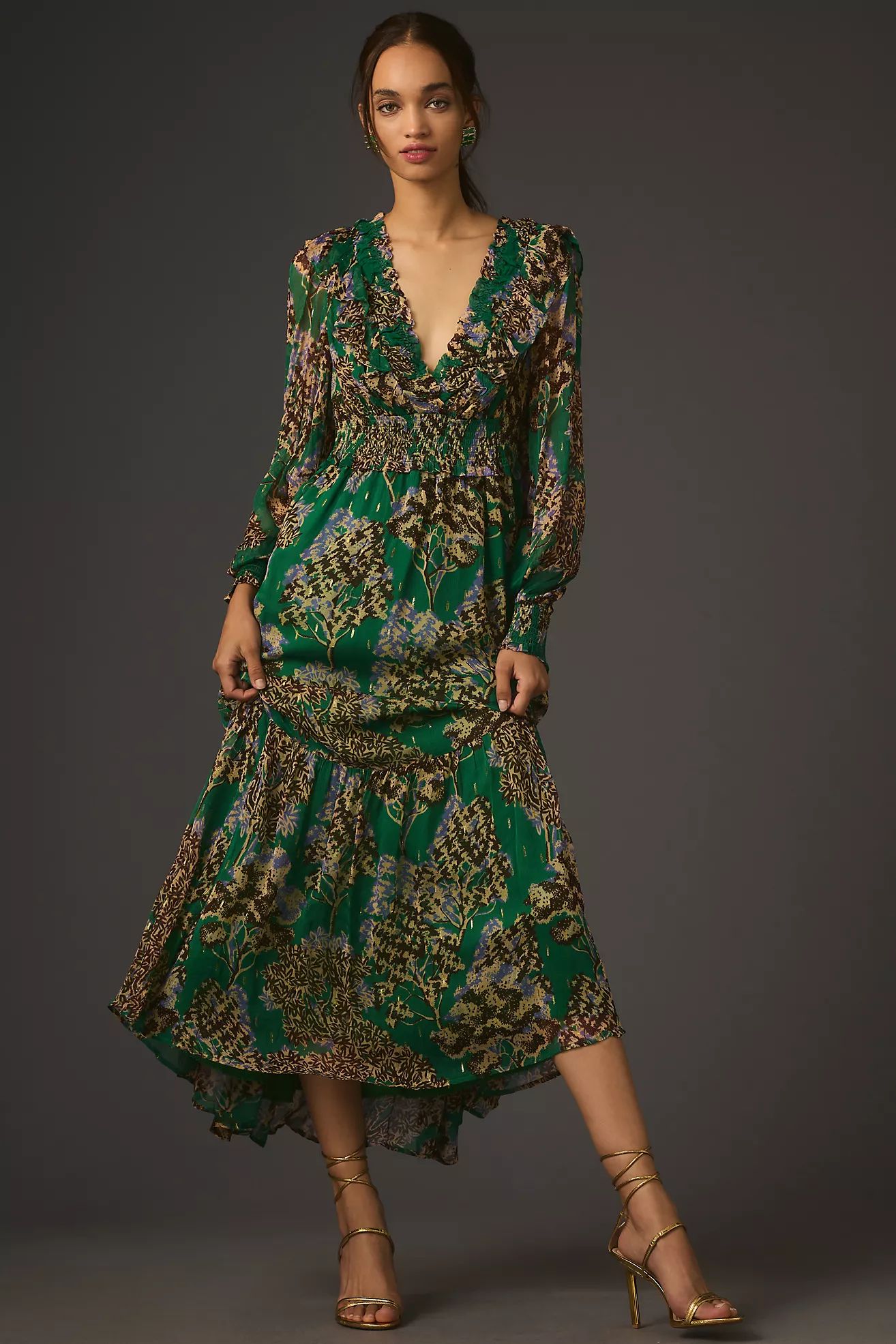 The Odetta Ruffled V-Neck Dress | Anthropologie (US)