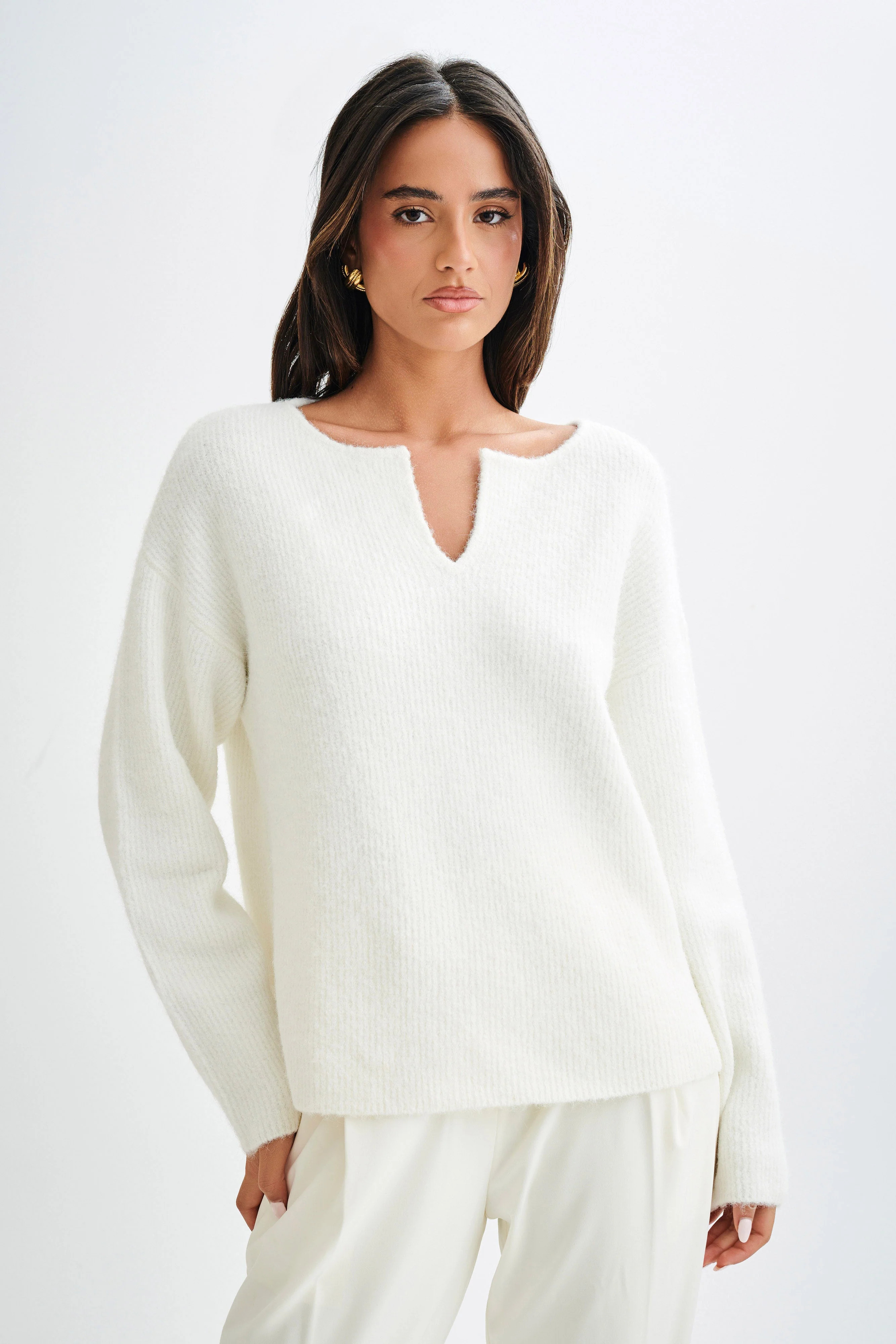 Jenelle Fluffy Oversized Jumper - Ivory | MESHKI US