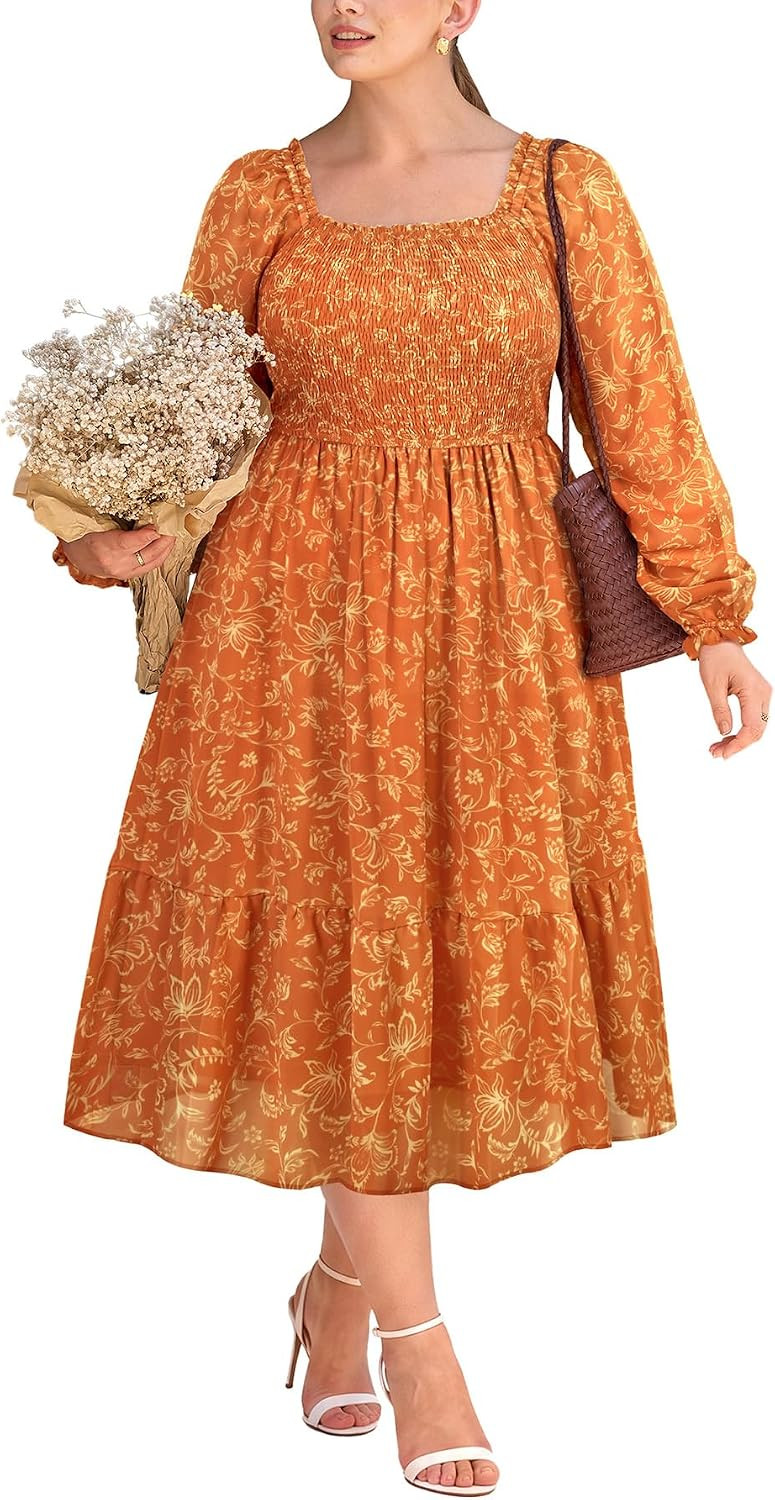 RITERA Plus Size Fall Dresses for Curvy Women Wedding Guest Boho Maxi Dress | Amazon (US)