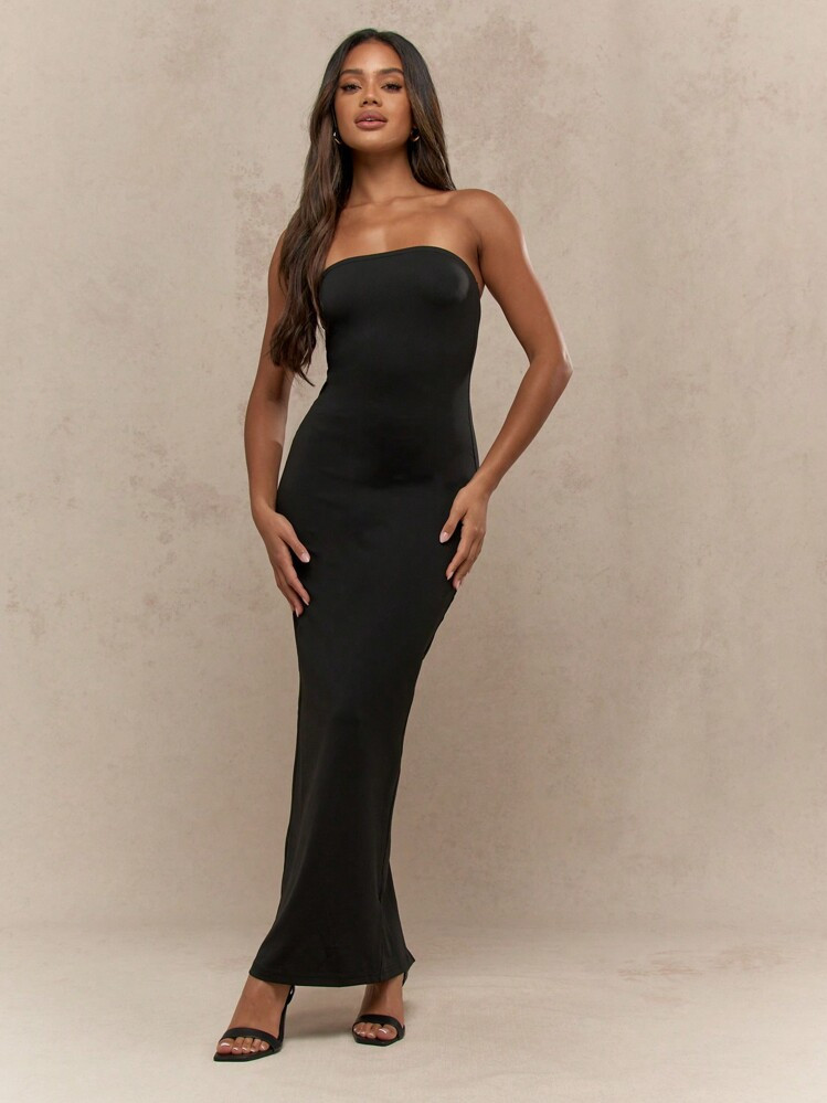 MISSGUIDED Elegant Strapless Bandeau Maxi Evening Gown Floor Length Form Fitting Special Occasion Dress With Back Slit Formal Party Prom Wedding Guest Dress | SHEIN