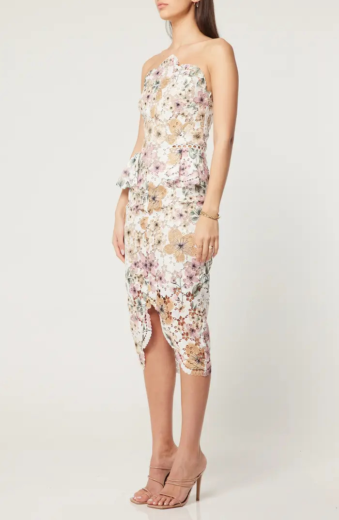 Times Floral Print Strapless Lace Cocktail Dress | Nordstrom