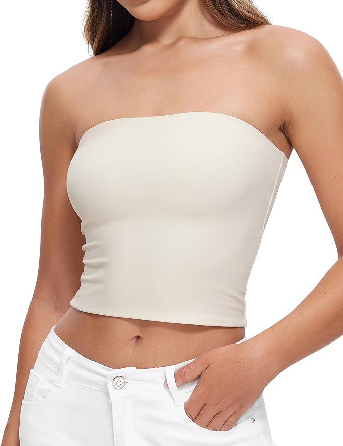 CRZ YOGA Butterluxe Double Lined Tube Tops for Women Basic Bandeau Cropped Tops Strapless Casual ... | Amazon (US)