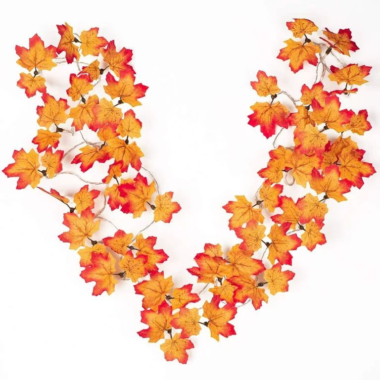 Coolmade Fall Maple Leaves String Lights, 14ft Maple Garland 30 LED Lighted Fall Garland for Hall... | Walmart (US)