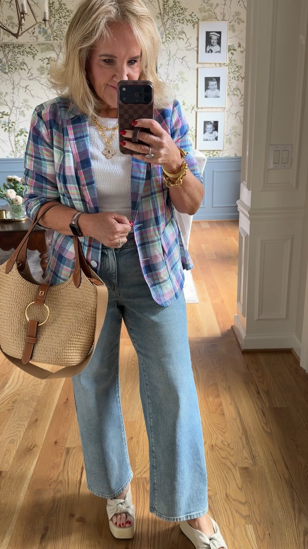 Jacket size 10 petite 
Tee size medium 
Jeans size 8 petite I’ll link the mother jeans that I think they’re pretty similar to. In mother I get the 30
10% off my bag code NANETTE

#LTKOver40 #LTKootd #LTKPetite

#LTKSeasonal