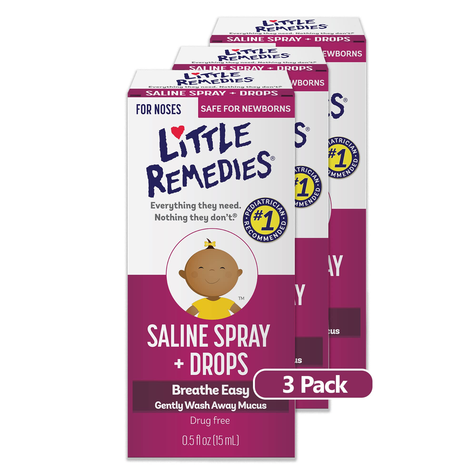 Little Remedies, Saline Nasal Spray and Saline Drops for Baby and Newborn, 0.5 Fl Oz, 3 Pack | Amazon (US)
