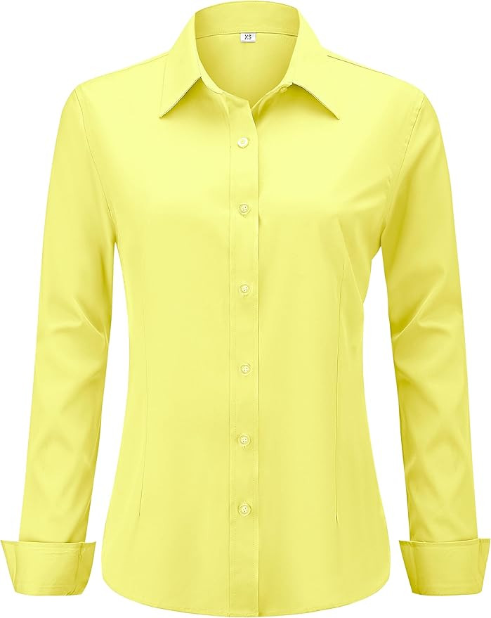 Soft Wrinkle-Free Women's Button Down Dress Shirts Solid Long Sleeve Work Blouses Fit Stretch Cas... | Amazon (US)