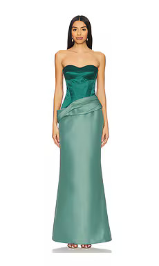 Nafsika Skourti The Two-Tone Undressed Gown in Dark Teal & Sage from Revolve.com | Revolve Clothing (Global)