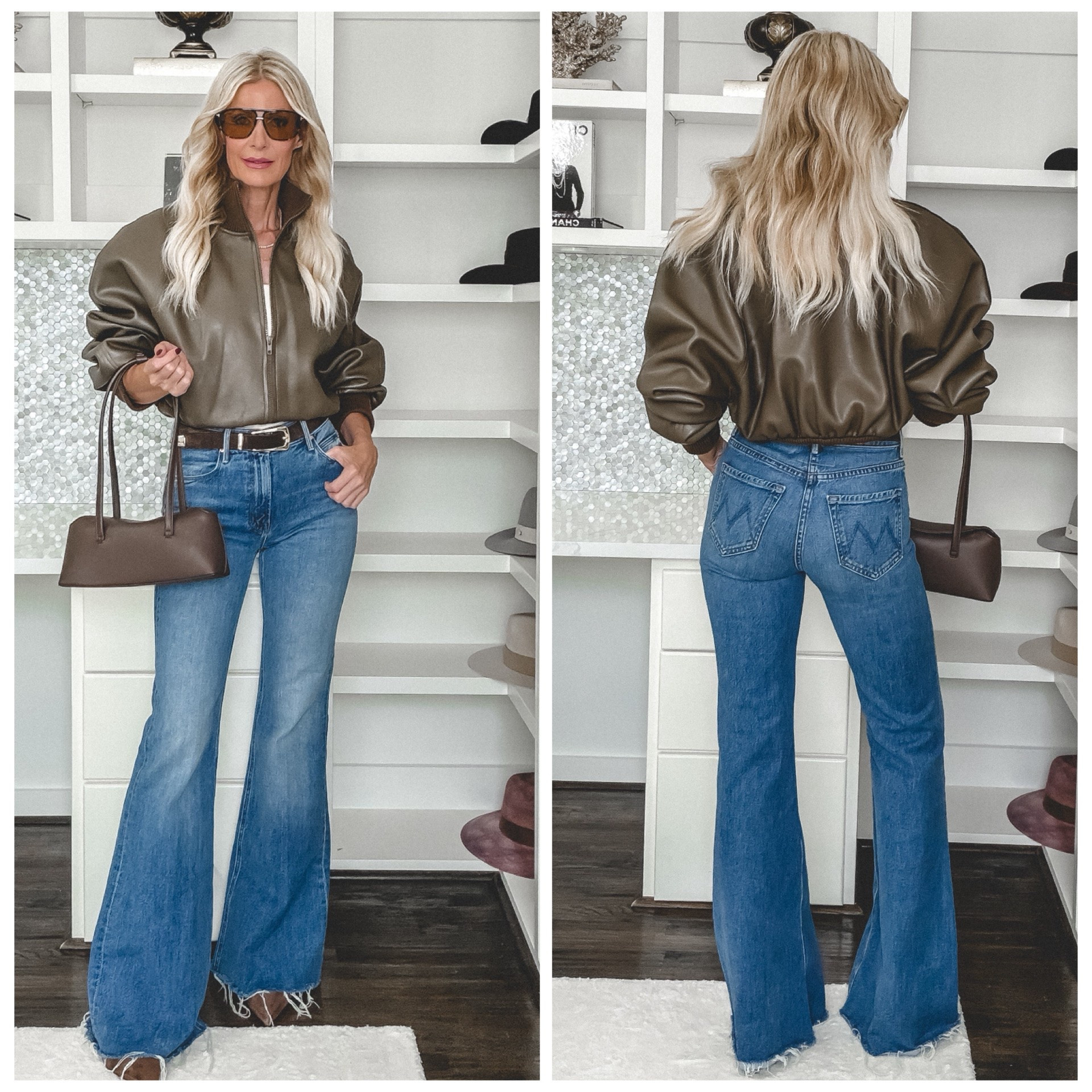 Legs for days? These are the jeans.

If you’re on the hunt for the most universally flattering denim silhouette, stop scrolling — high-waisted flares are it. Here’s why these Mother jeans earned a permanent spot in my closet:

	1.	The rise hits right at the natural waist, which instantly elongates your whole lower body
	2.	The flare balances proportions no matter your height or shape
	3.	They look just as good from the back as the front (rare for denim)
	4.	Comfortable enough to wear all day, not just for photos

I paired them with this taupe leather bomber for an elevated-but-easy fall look. The color is the real star — soft, wearable, not too warm or too cool.

#LTKgrwm #LTKOver40 #LTKSeasonal