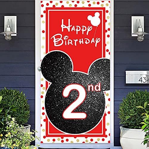 Cartoon Black Red Mouse Happy 2nd Birthday Photo Banner Backdrop Background Backdrop Oh Twodles Them | Amazon (US)