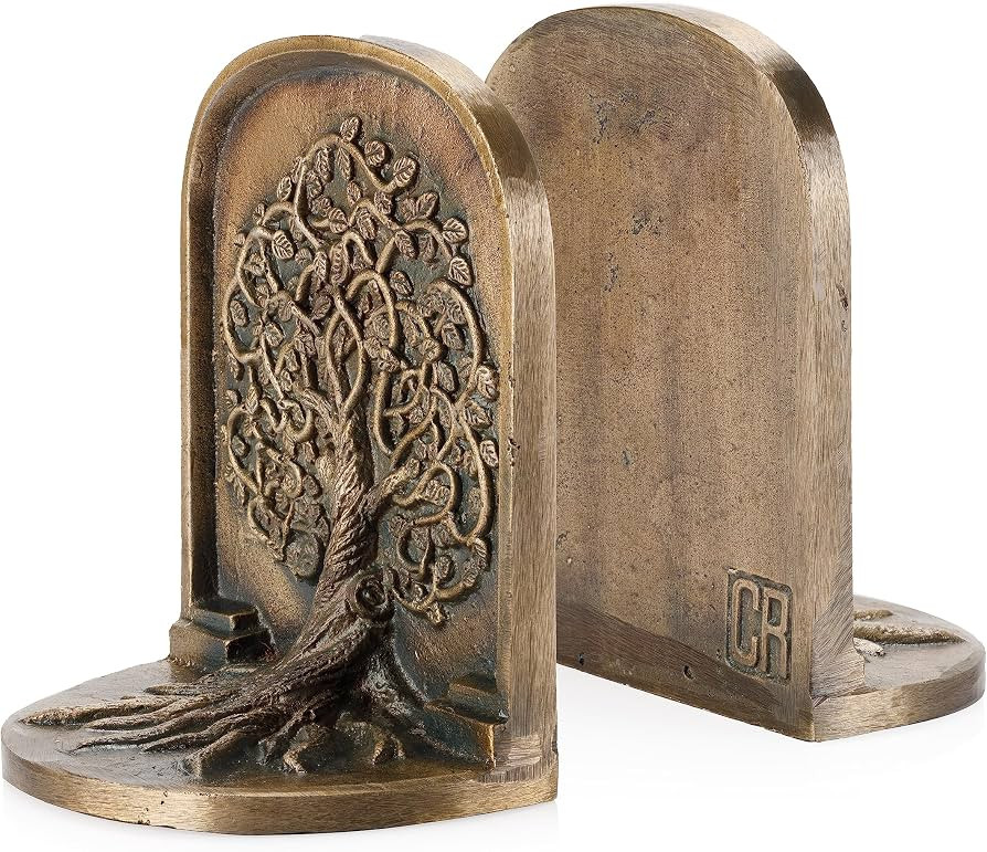 CRAFTSMAN ROAD Tree of Life Bookends, Antique Brass, 2 Decorative Bookends for Shelves or Bookcas... | Amazon (US)