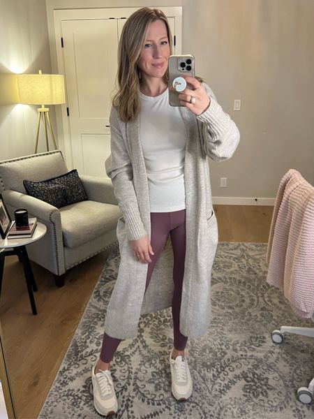 Staying cozy this fall in this long cardigan duster, slim fitting long sleeve modal top and leggings with Nike tennis shoes.

#LTKSeasonal #LTKfitness #LTKstyletip