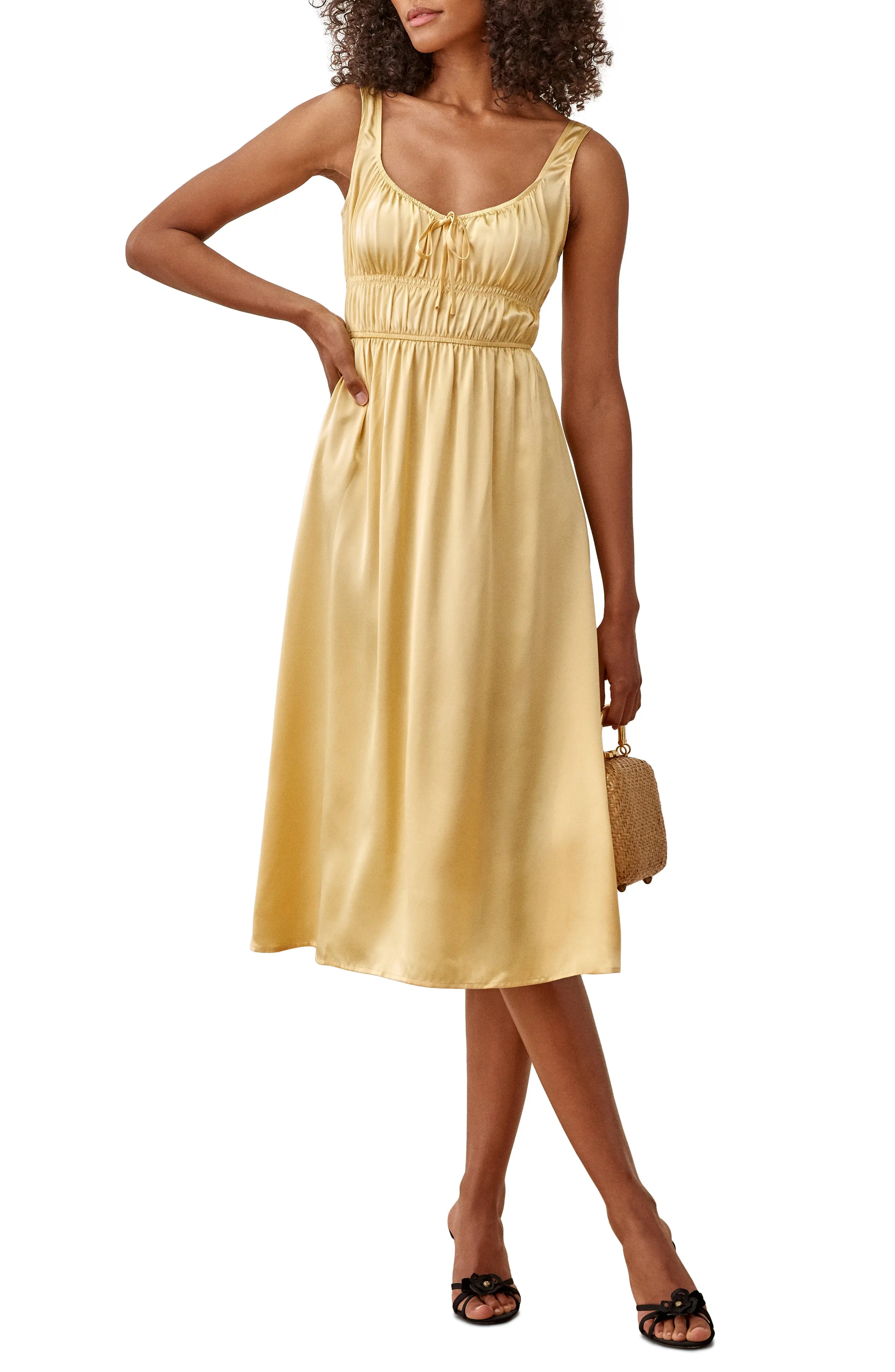 Women's Reformation Colleen Silk Midi Dress, Size 0 - Yellow | Nordstrom