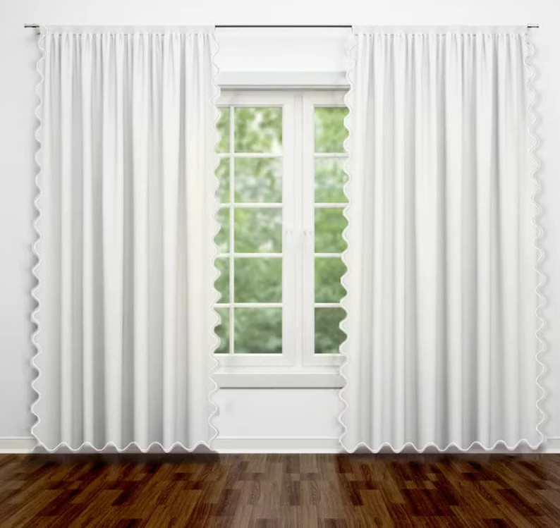 Scalloped Embroidery Border Polyester Curtain 1 Panel - Etsy | Etsy (US)