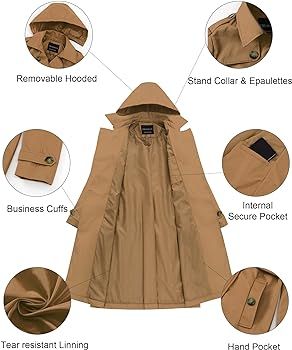 CREATMO US Women's Long Trench Coat Double-Breasted Classic Lapel Overcoat Belted Slim Outerwear ... | Amazon (US)