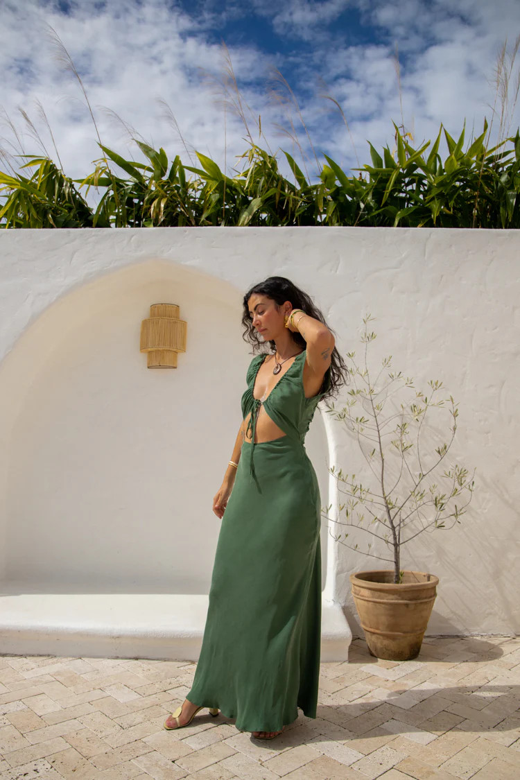 After Dark Bias Cut Maxi Dress Forest | VRG Grl