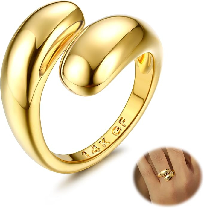 Florideco 14K Chunky Dome Rings for Women Cubic Zirconia Gold Plated Statement Rings Non Tarnish ... | Amazon (US)