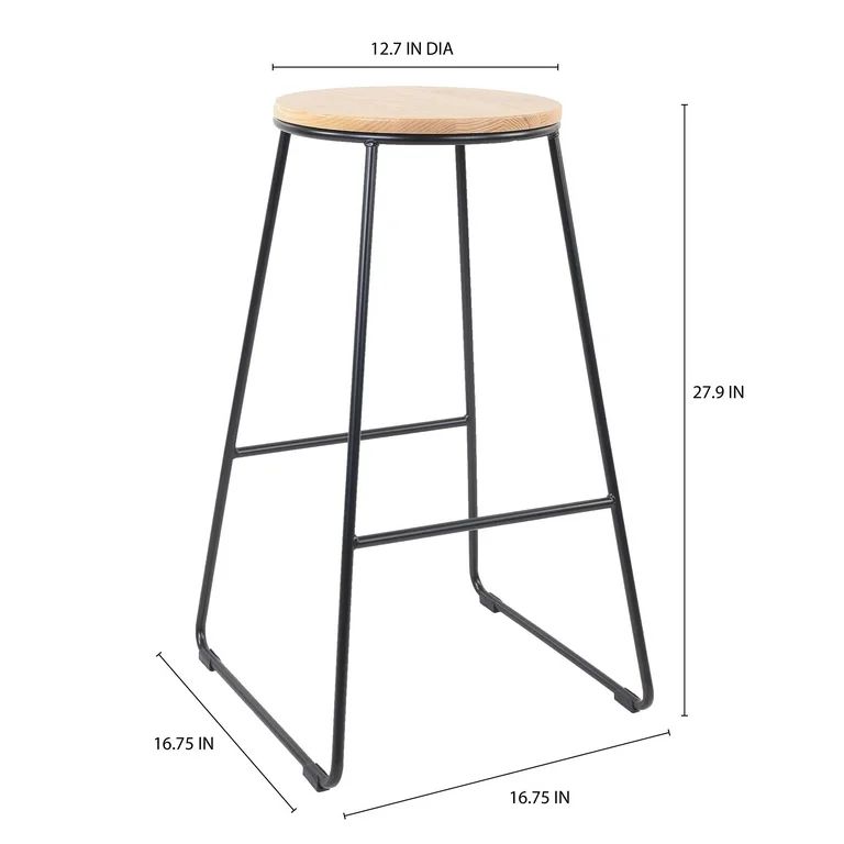 Mainstays Modern Stool 28"H - Black 4 Pack, Natural Wood Seat - Walmart.com | Walmart (US)