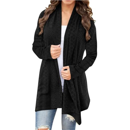 Oversized Cardigans for Women Open Front Boho Long Sleeve Cardigans Casual Loose Fit Hollow Out Kimonos Outwear Black | Amazon (US)
