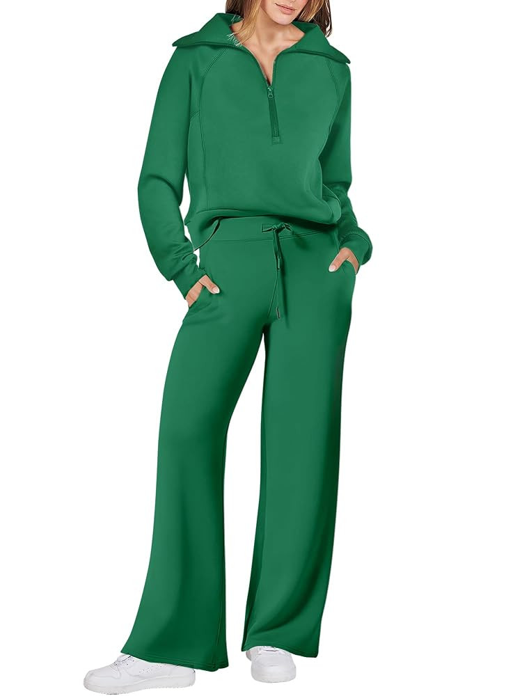 ANRABESS Women 2 Piece Outfits 2025 Fall Fashion Airport Wide Leg Pants Lounge Set Leisure Travel... | Amazon (US)