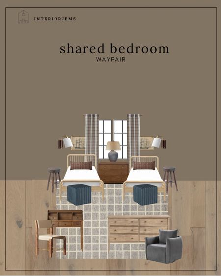 Boys shared bedroom, design, twin bed, wood bed, wood, spindle bed, ottoman, pillow, wall, sconce, plaid lined curtains, accent chair, natural, wood, dresser, desk, dining chair, contemporary rug, boys bedroom

#LTKHome #LTKSaleAlert #LTKStyleTip