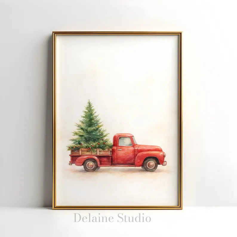Red Truck Christmas Tree Print | Vintage Farmhouse Decor (digital Download) - Etsy | Etsy (US)