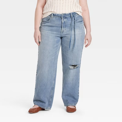 Women's Mid-Rise Tie-Waist Drawstring Baggy Jeans - Universal Thread™ | Target