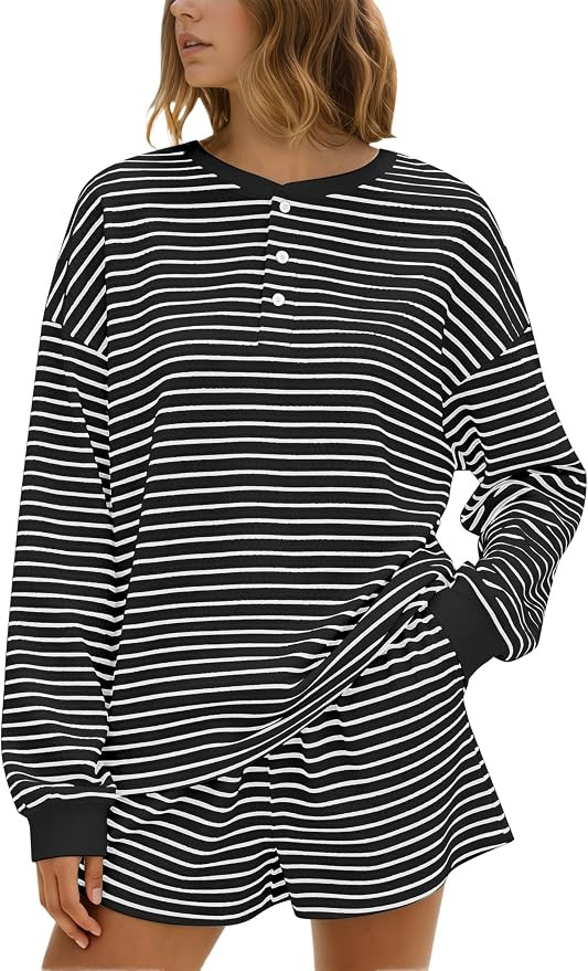 MISSACTIVER Waffle Knit Lounge Sets for Women Long Sleeve Oversized Sweatshirt Elastic Waist Shor... | Amazon (US)