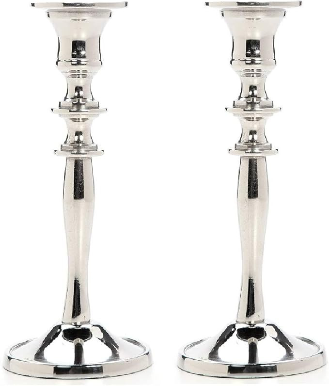 Hosley Set of 2 Silver Finish Taper Candle Holder 8" High. Ideal Gift and Use for Weddings, Party... | Amazon (US)