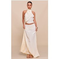 Butter Yellow Textured Woven Floaty Maxi Skirt | PrettyLittleThing US