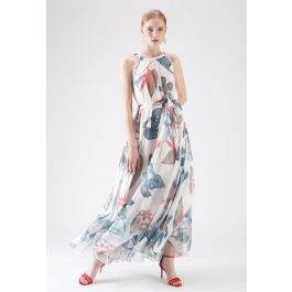 Tropical Floral Watercolor Maxi Slip Dress in White | Chicwish