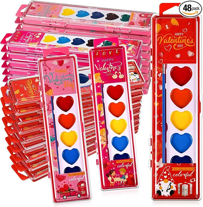 Watersay 48 Packs Valentines Heart Watercolor Paint Set 8 Washable Colors with Brushes Water Colo... | Amazon (US)