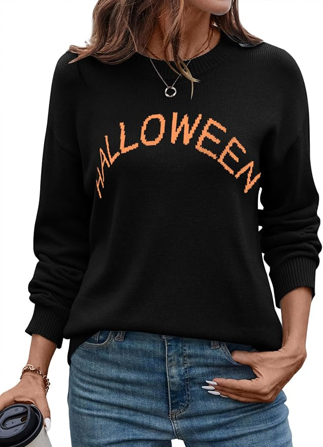 IECCP Women’s Graphic Sweater Casual Knit Pullover Drop Shoulder Long Sleeves Crewneck Soft Jum... | Amazon (US)