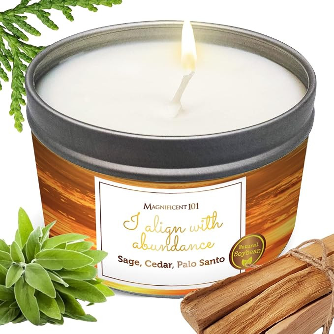 MAGNIFICENT 101 Affirmations Sage, Cedar, Palo Santo, Sprinkle of sage Leaves Smudge Candle for H... | Amazon (US)