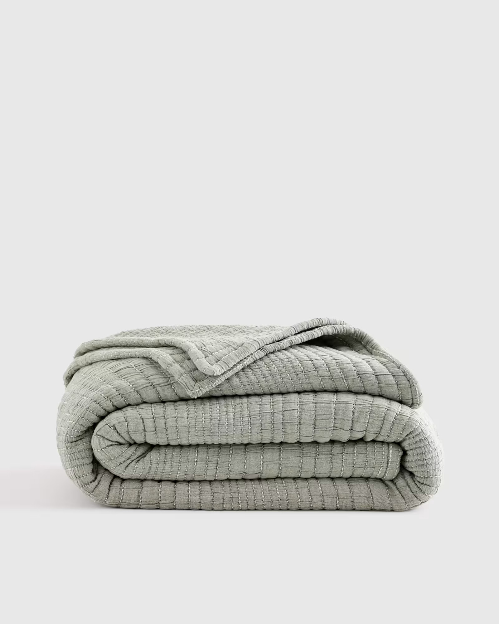 Organic Cotton Channel Stitch Coverlet in Green | Quince