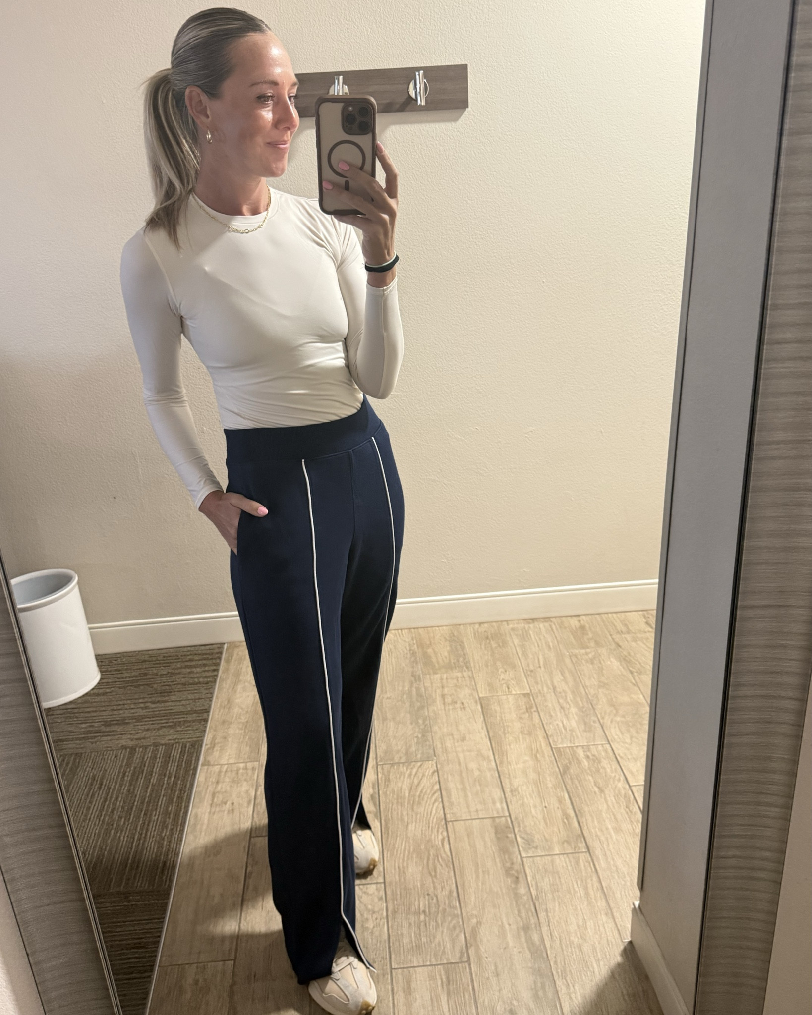 3 Saturday nights in a central Florida Hilton hotel 🤣 travel ball is no joke. We woke up to 60 degree weather and I’m so glad o packed these Spanx pants and my new buttery soft lululemon top. Sized up one in the top and could have sized up 2. @lululemon 
@Spanx 


#LTKTravel #LTKActive #LTKOver40