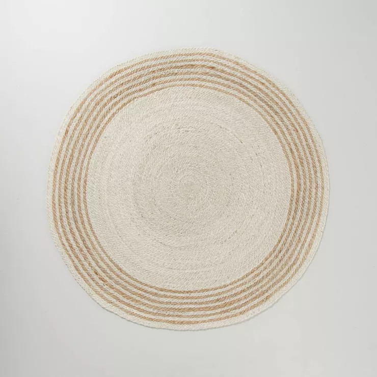 Round 6' Multi Stripe Braided Jute Area Rug Cream/Tan - Hearth & Hand™ with Magnolia | Target