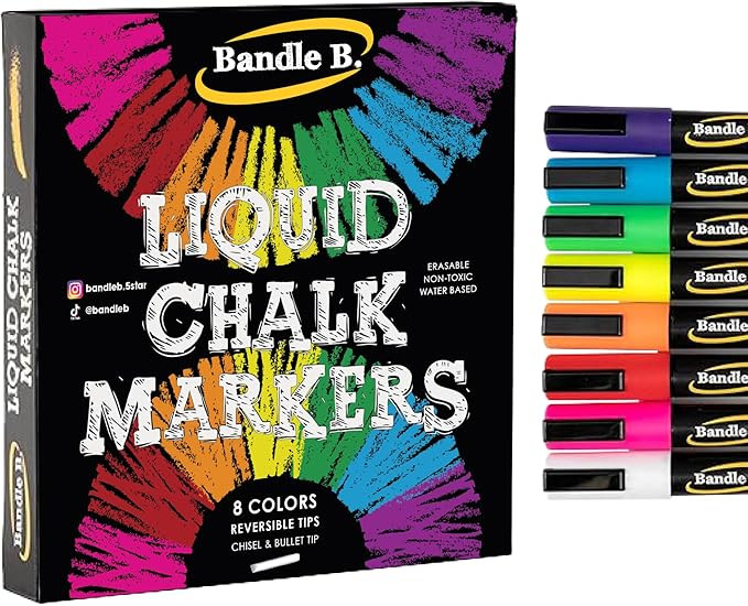Chalk Markers - 8 Vibrant, Erasable, Non-Toxic, Water-Based, Reversible Tips, For Kids & Grown-Up... | Amazon (US)