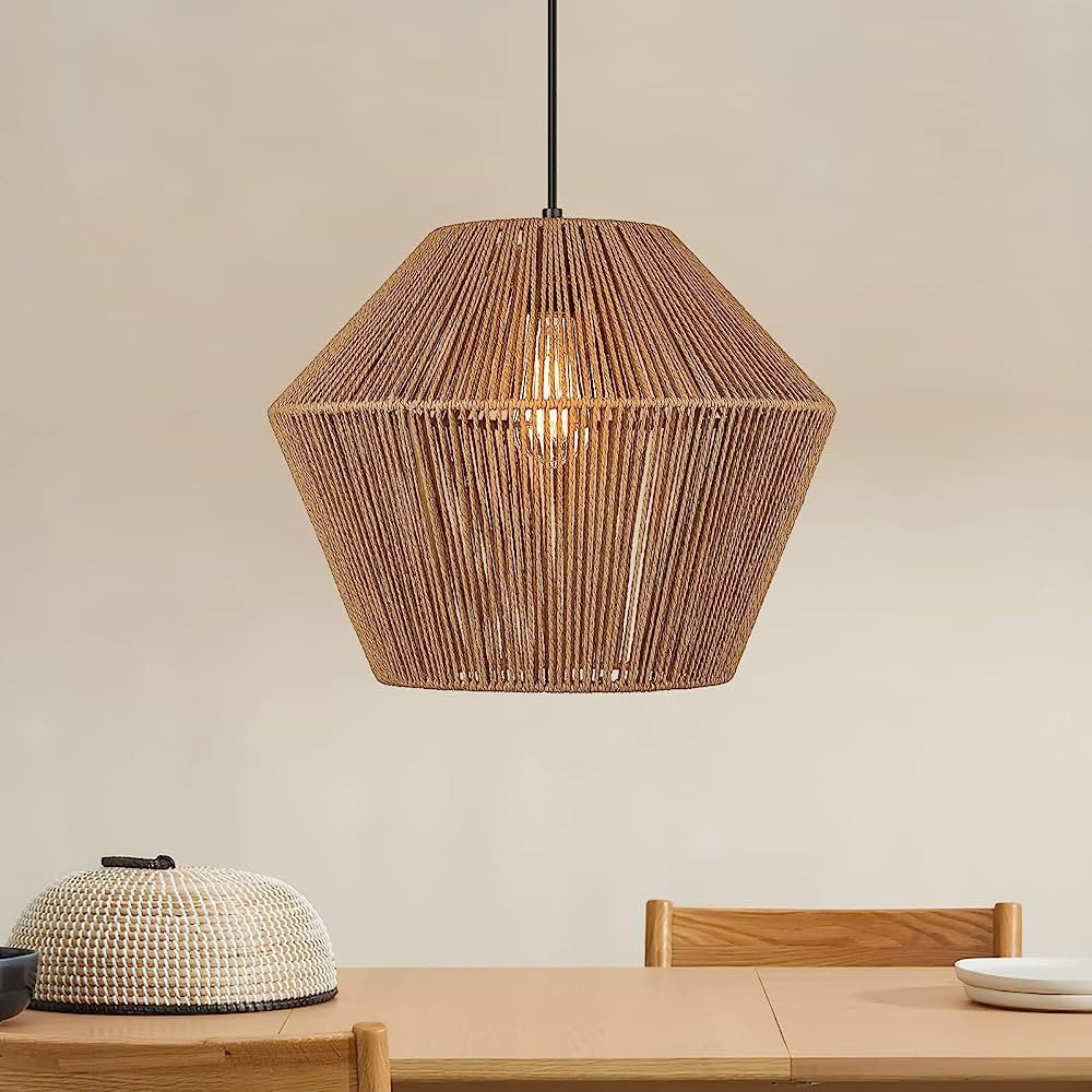 ELYONA Woven Pendant Light, 17” Modern Boho Chandelier Handwoven Rattan Basket Shade, Rustic Pe... | Amazon (US)