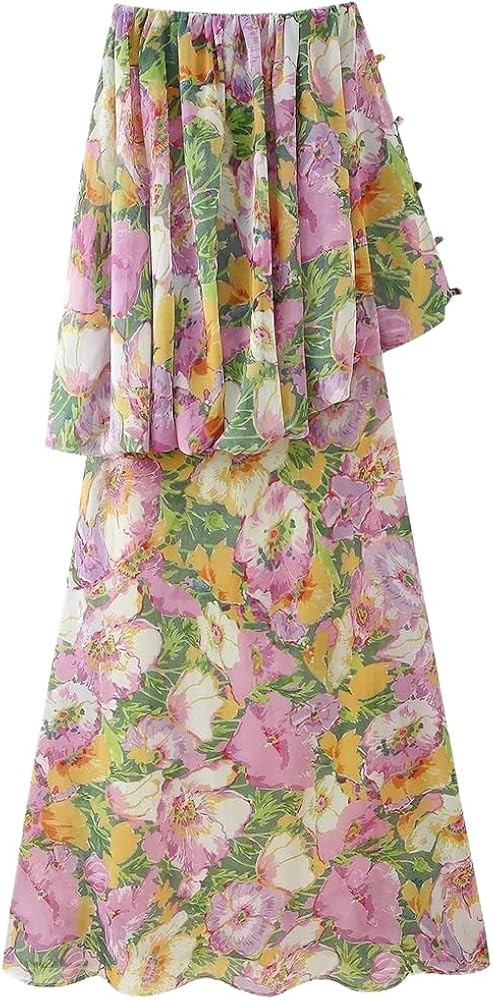 Women's Elegant Off Shoulder Floral Print A-Line Boho Maxi Dress for Party and Vacation Summer | Amazon (US)