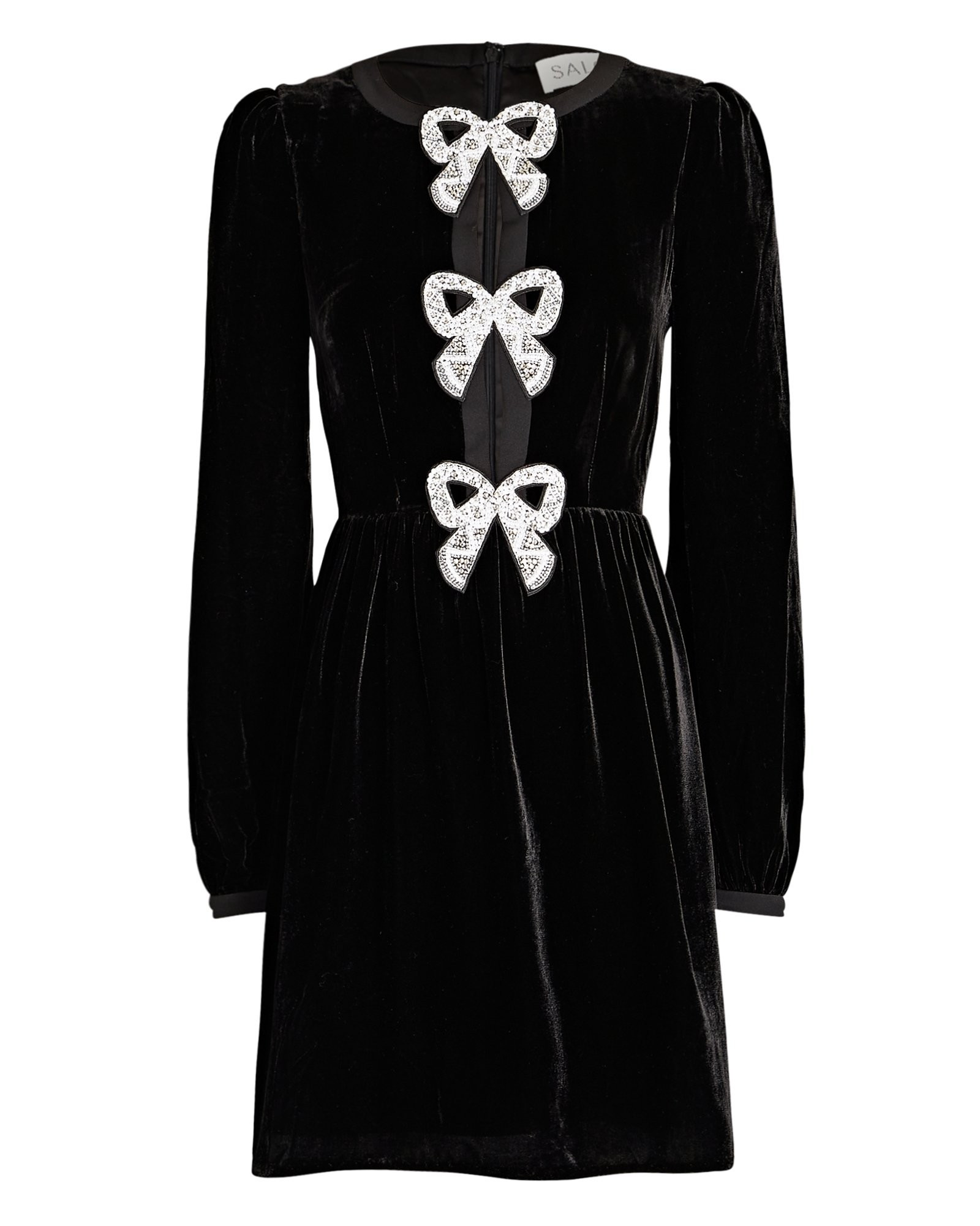 Saloni Camille Embellished Velvet Mini Dress, Black 6 | INTERMIX