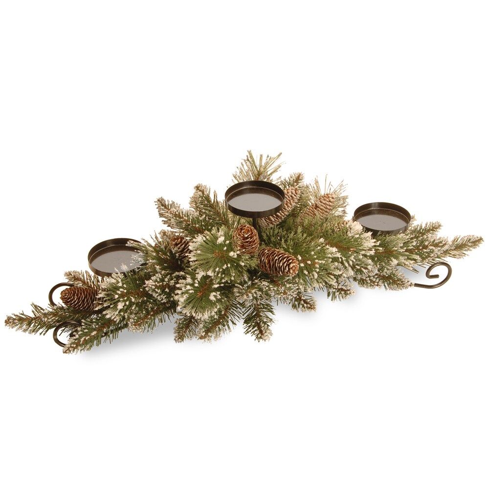 30" Glittery Bristle Pine Centerpiece and Candle Holder (30" Glittery Bristle Pine Candle Holder) | Bed Bath & Beyond