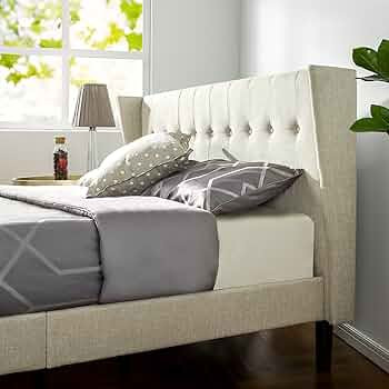 Zinus Athena Upholstered Button Tufted Wingback Platform Bed / Wood Slat Support, King | Amazon (US)