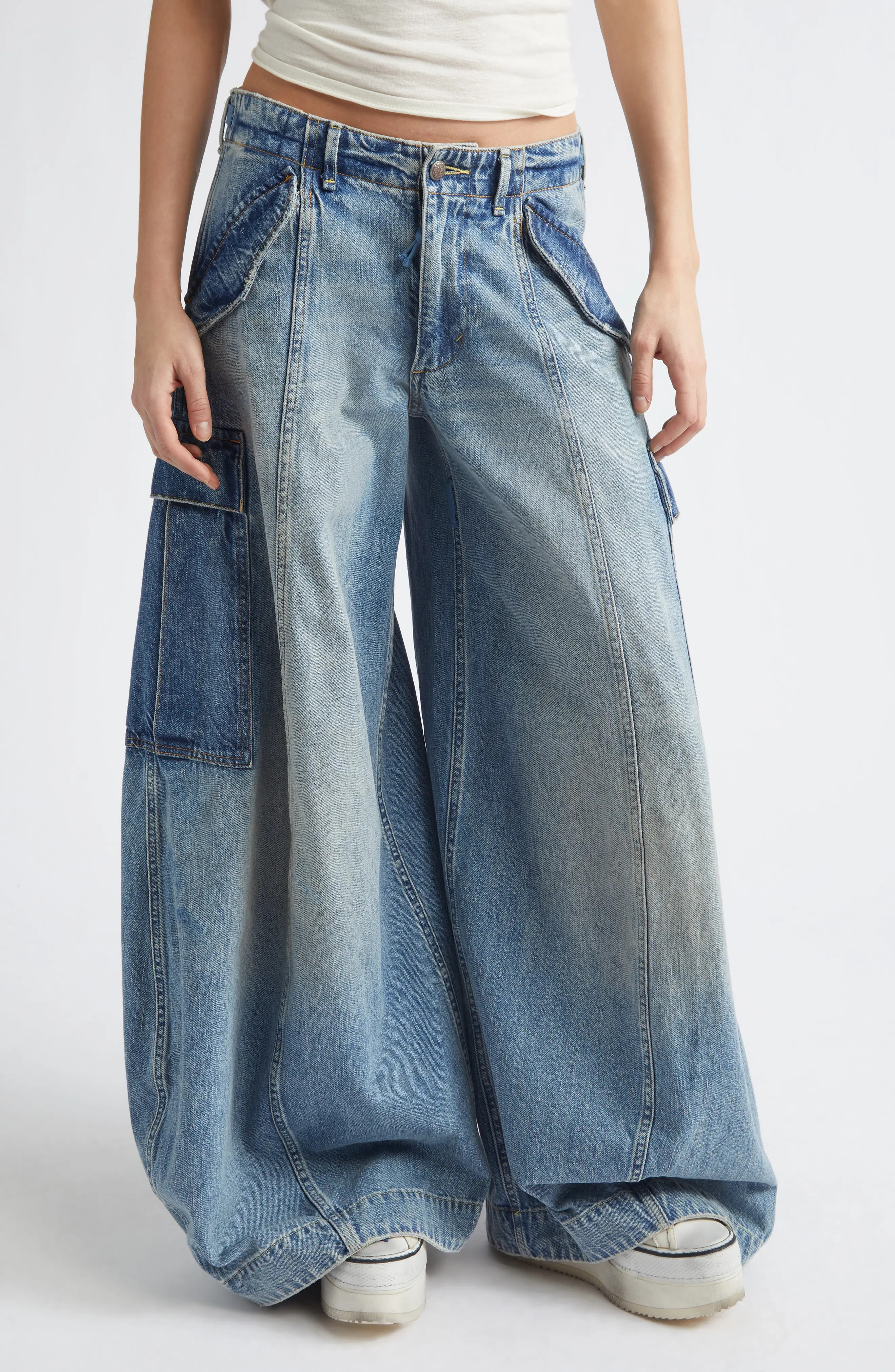 R13 Siouxsie Field Cargo Jeans in Two-Tone Vintage Blue at Nordstrom, Size 30 | Nordstrom