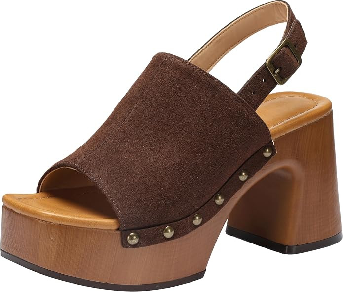 Womens Platform Chunky Sandals, Studded Faux Suede Heels with Chunky Block Heel, Comfortable Cush... | Amazon (US)